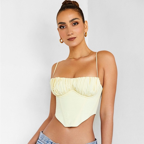 House of CB Tops - Mistress Rocks ‘Follie’ Lemon Crop Top